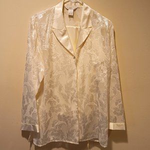 Private Luxuries Womens L Pajama 2-Pc Lounge Wear Set Ivory Sheer Top Satin NWT